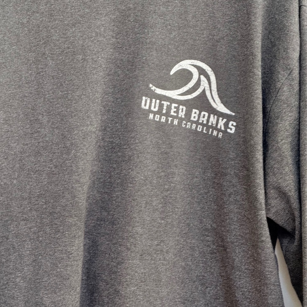 Outer Banks North Carolina Graphic Long Sleeve Tee Gray Wave Logo Shirt - Picture 6 of 8